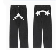 Men's Black Star Printed Baggy Jeans - Fashion Trend