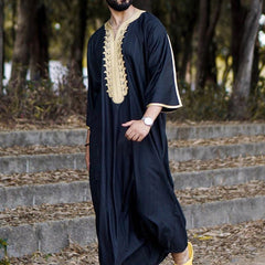 Stylish Men's Black Long Shirt Muslim Robe